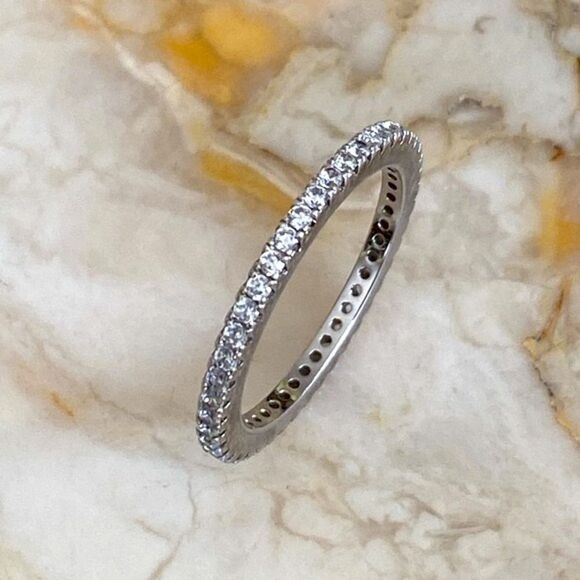 NEW 925 Sterling Silver & Cubic Zirconia Full Eternity Band Size 9 - Picture 1 of 15